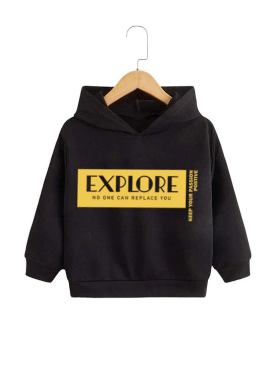 Kids Typography Printed Hooded Sweatshirt