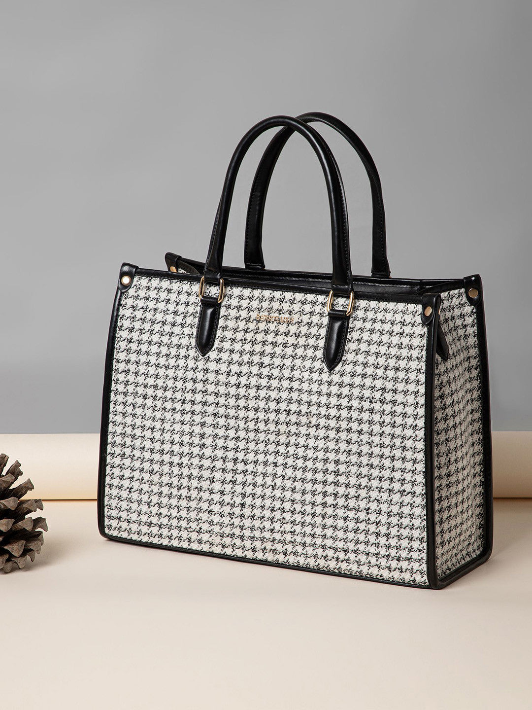 Checked Structured Tote Bag with
