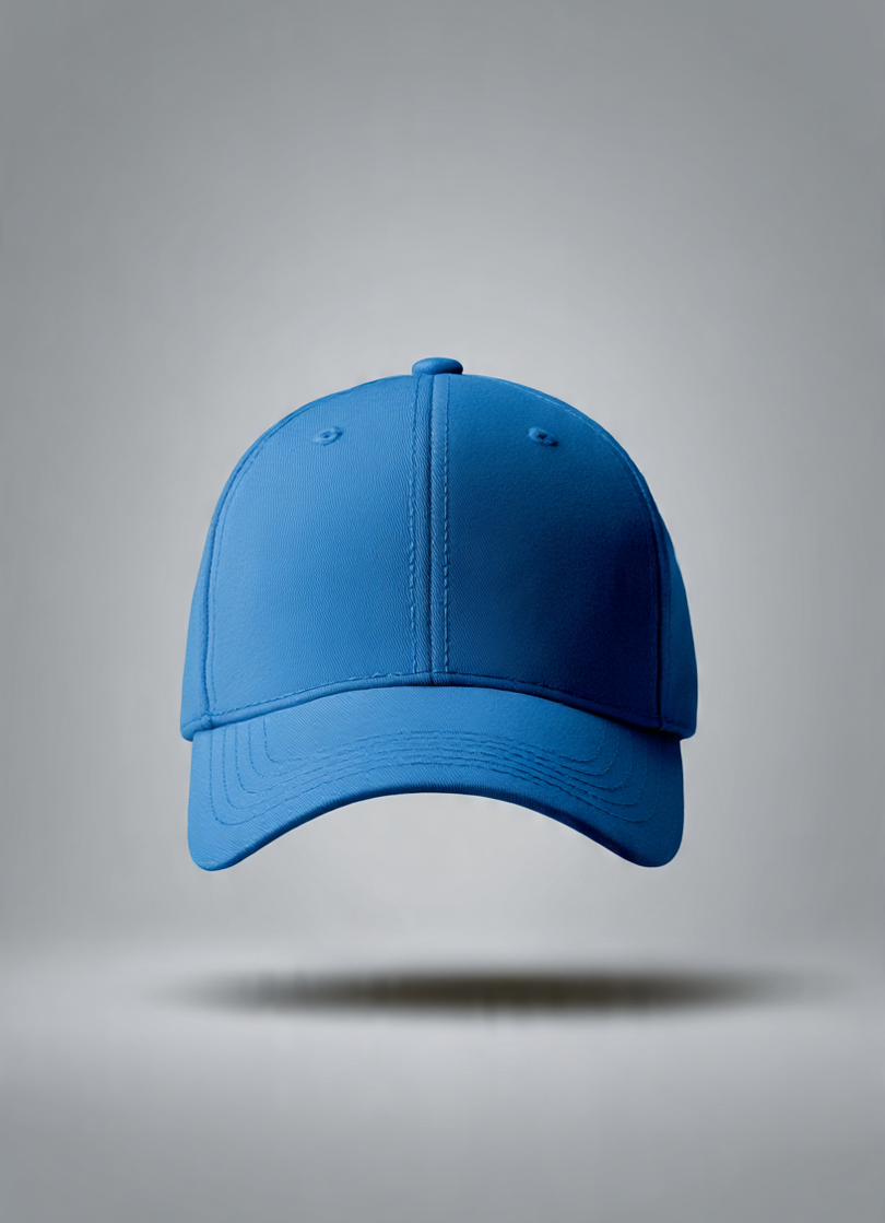 Blue baseball cap on a gray background